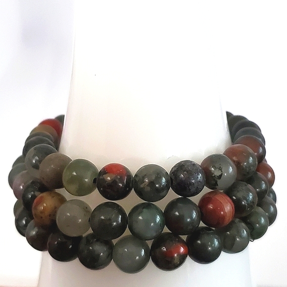 African Bloodstone Crystal Stretch Bracelet - Picture 9 of 14